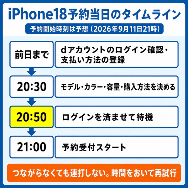iPhone18予約当日のタイムライン(20時30分から翌日以降までの動き)