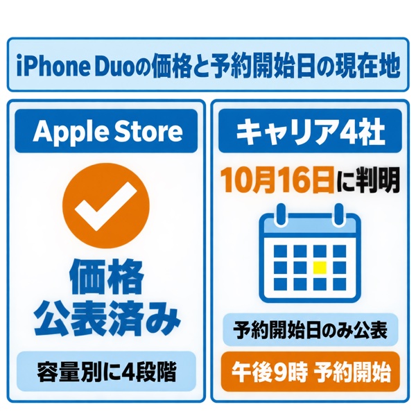 iPhone Duoの価格と予約開始日の現在地(Apple確定・キャリア未発表)