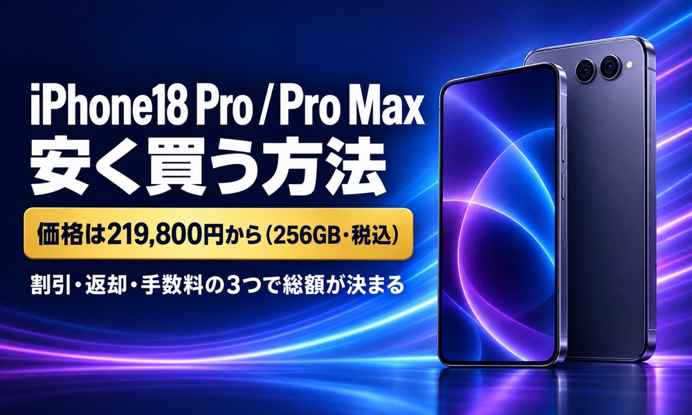 iPhone18 Pro / Pro Maxを安く買う方法。価格は219,800円から（256GB・税込）、割引・返却・手数料の3つで総額が決まる