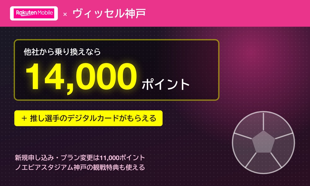 楽天モバイルのヴィッセル神戸キャンペーンで14,000ポイント＋観戦特典をもらう方法