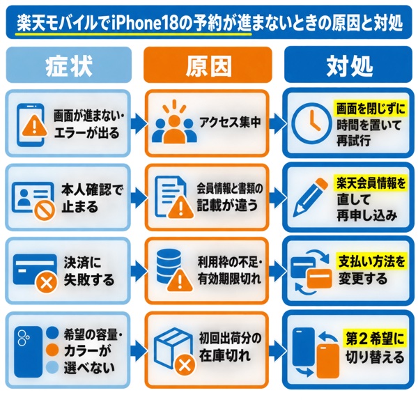 楽天モバイルでiPhone18の予約が進まないときの原因と対処