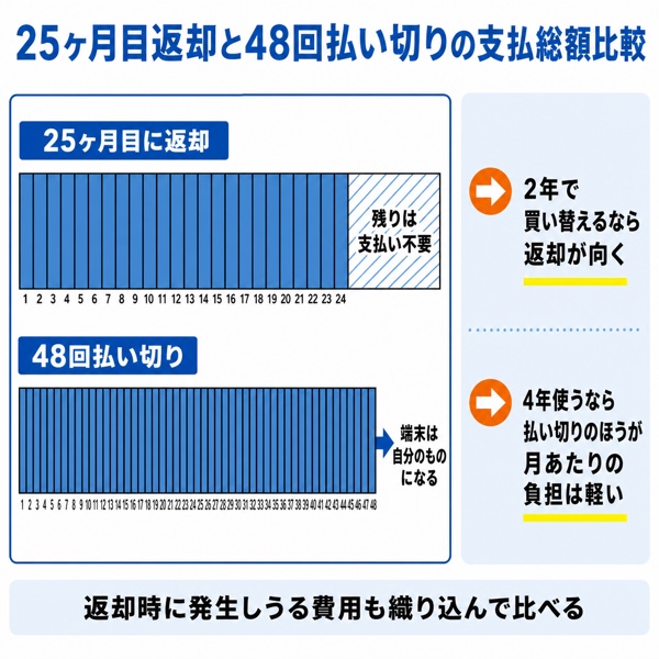 25ヶ月目返却と48回払い切りの支払総額比較グラフ